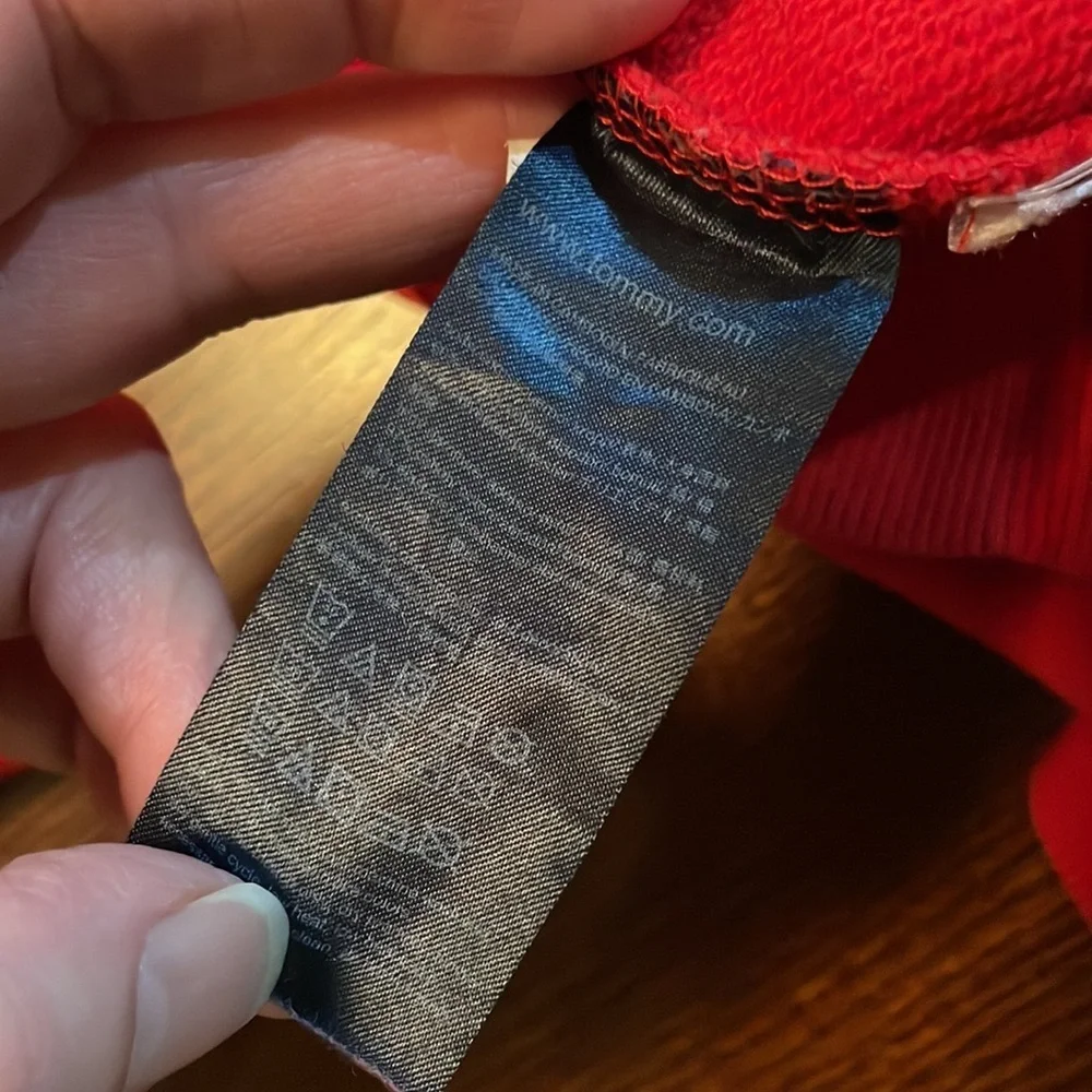 Tommy Hilfiger red sweatshirt top. Small. Spell out across front